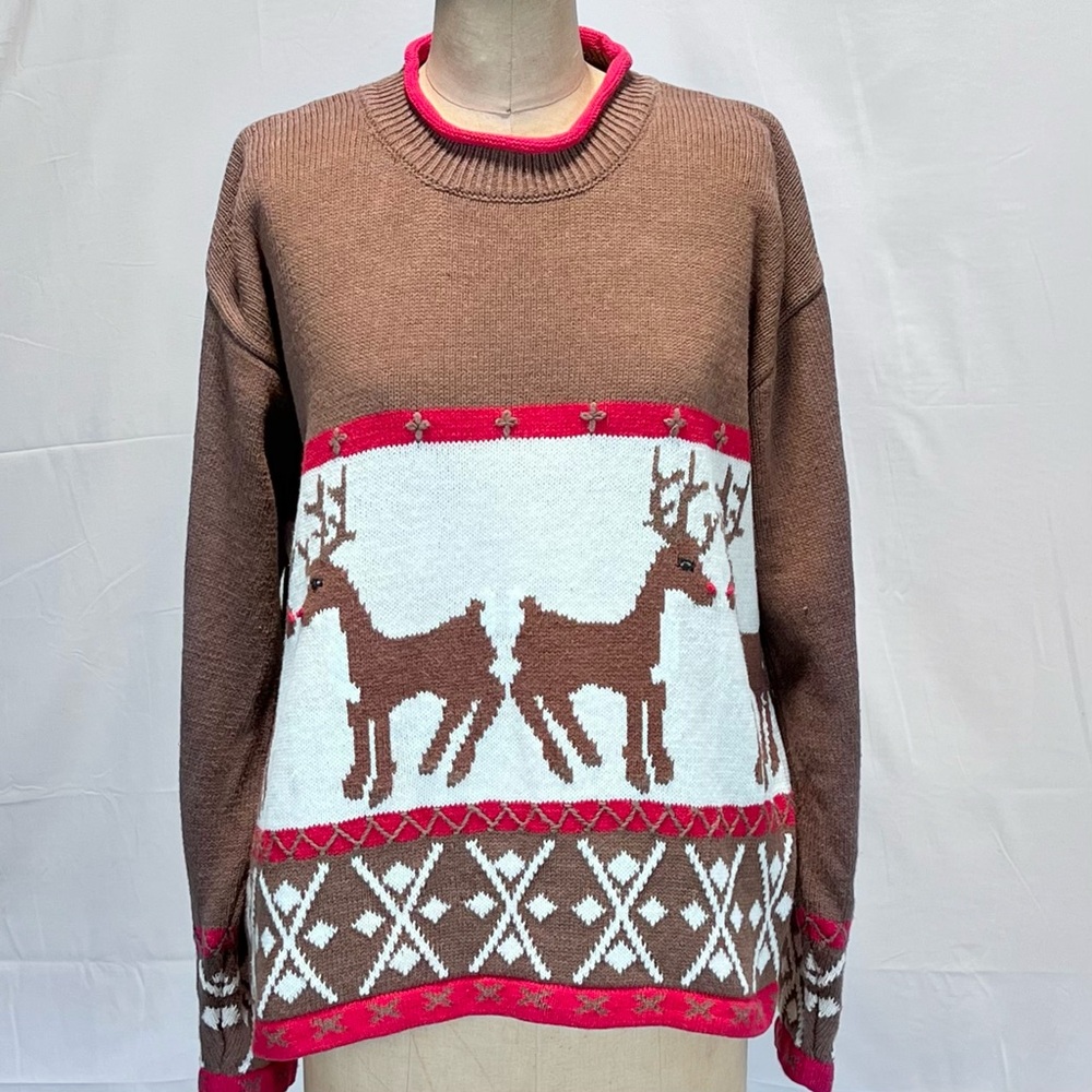 VINTAGE reindeer sweater Storybook Knits‎ deer wildlife winter Christmas holiday